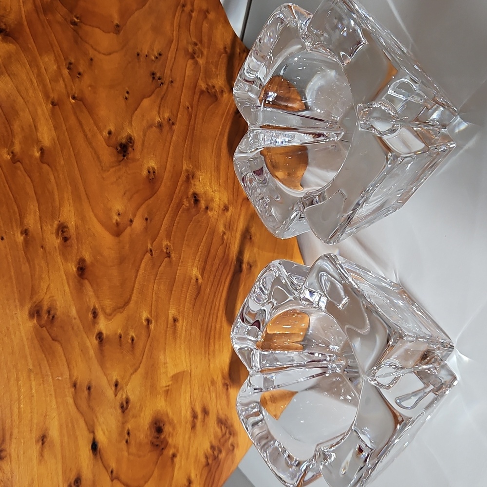 Signed Orrefors Crystal Candle Holders, by Swedish Artist Anna Ehrner, Set of 2